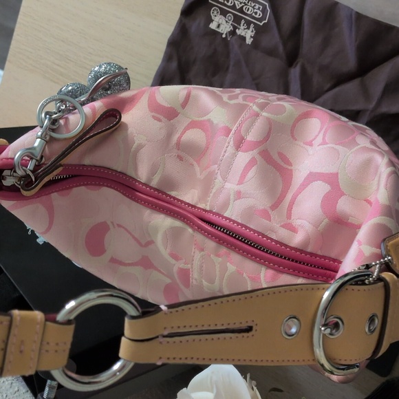 Y2K Coach Optic Large Hobo Bag In Signature Pink Jacquard & Leather Vintage VTG - Picture 15 of 16